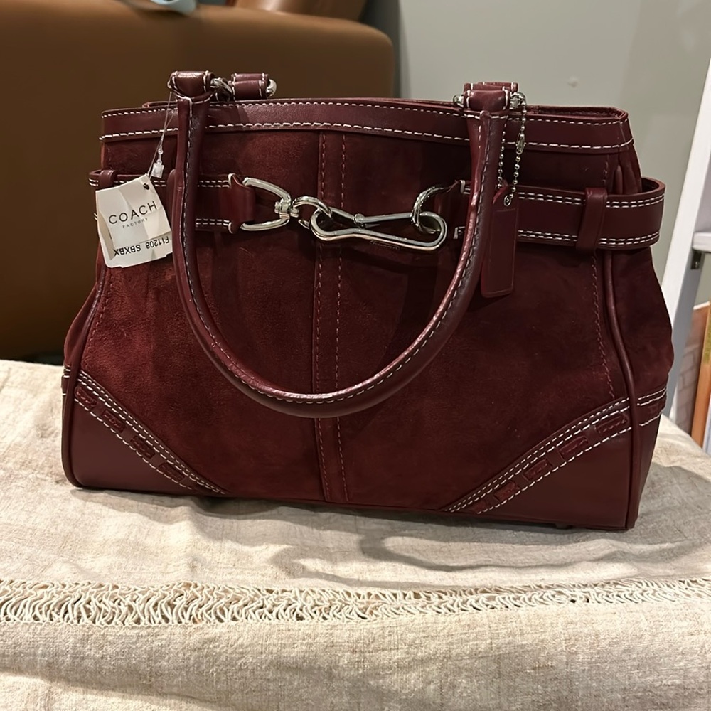 Coach Bordeaux Suede Hampton Bag